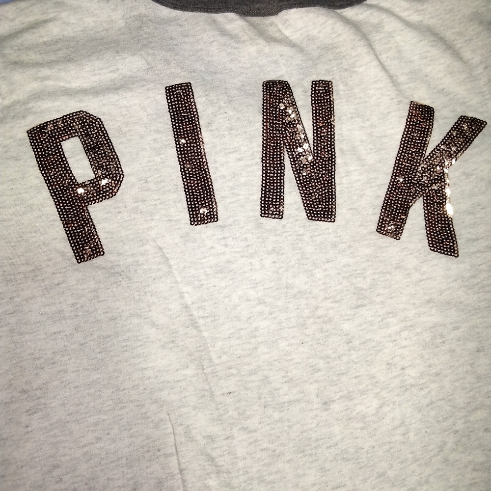 Pink sequin Tee shirt .... Large grey